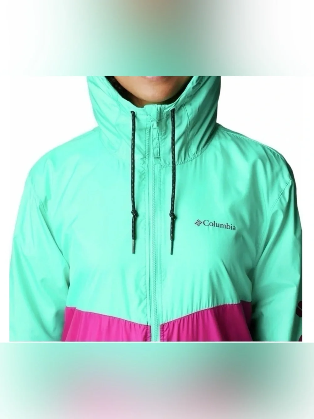 Columbia Green, Magenta & Black Colorblock- Sandy Sail Rain Jacket